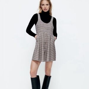 NWT Zara Faux Suede Plaid Dress with Pockets XS